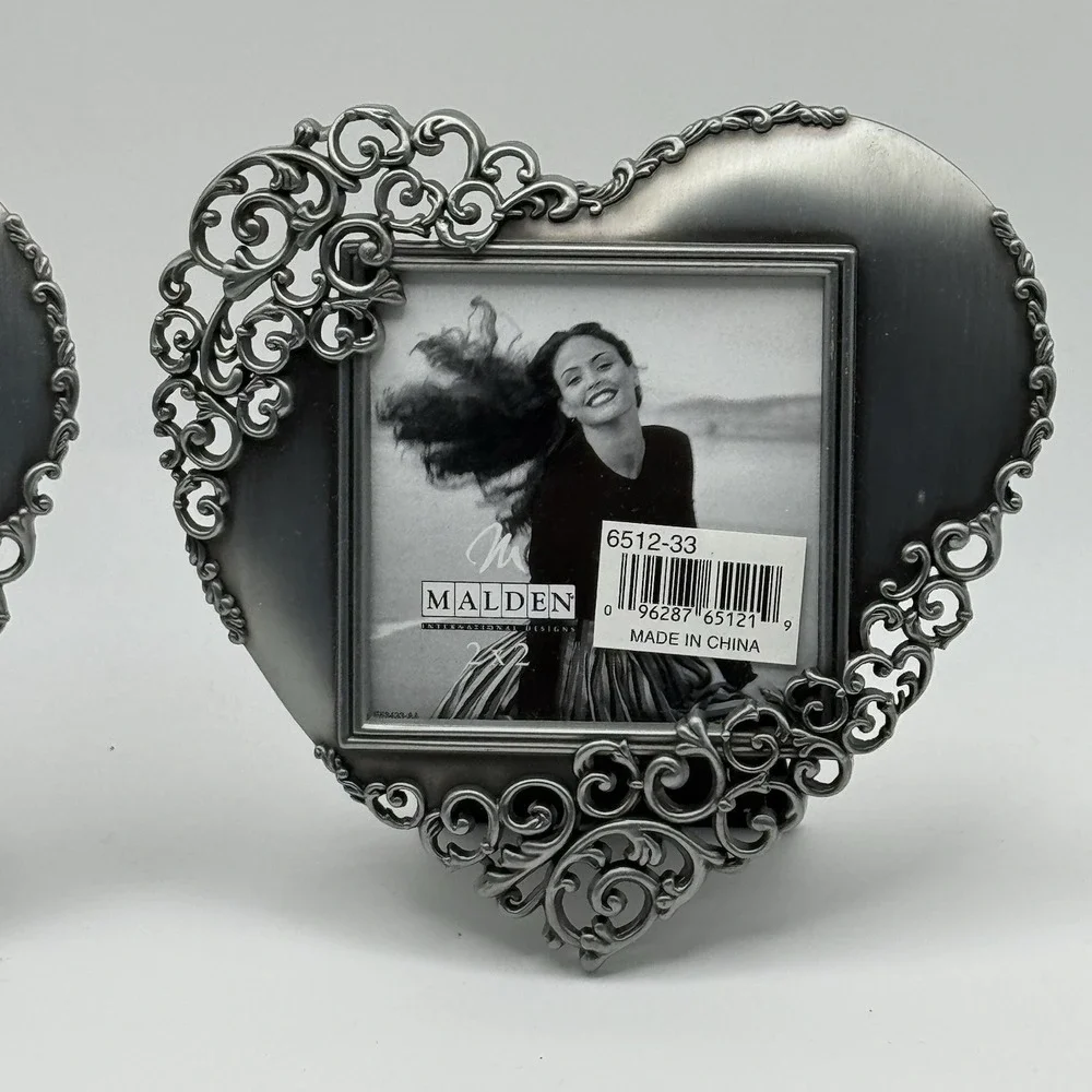 Pair of NWT Malden International Designs Pewter Heart Photo Frames
